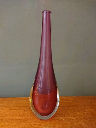 Vtg Retro Murano Summerso Cased Glass Teardrop Vase Cranberry Red Bud Italian