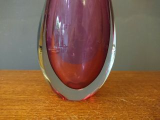 Vtg Retro Murano Summerso Cased Glass Teardrop Vase Cranberry Red Bud Italian 2