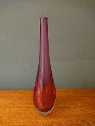 Vtg Retro Murano Summerso Cased Glass Teardrop Vase Cranberry Red Bud Italian 3
