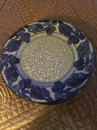 Vintage Dedham Pottery Grape Pattern Plate Crackle Finish Circa 1896 - 1943 6” 8