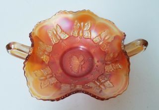 Antique Fenton Butterfly Marigold Bowl With Handles Carnival Glass Bowl