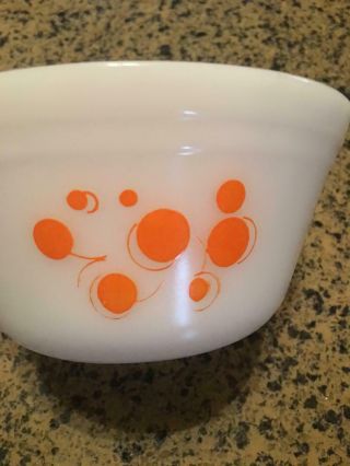 Vintage Federal Milk Glass 6” Orange Atomic Dots Nesting Mixing Bowl