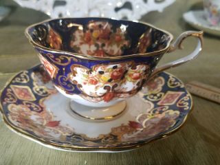 Vintage Royal Albert Cobalt Blue and Gold Heirloom Bone China Tea Cup and Saucer 2