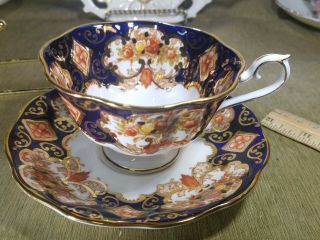 Vintage Royal Albert Cobalt Blue and Gold Heirloom Bone China Tea Cup and Saucer 3