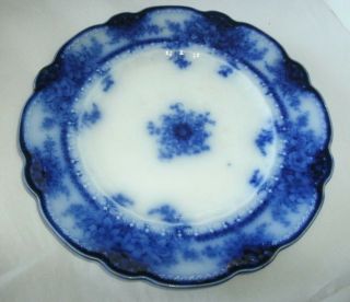 Antique Flow Blue Alfred Meakin Plate,  Semi - Porcelain,  Scalloped,  Embossed,  Crazed