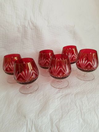Ruby etched cordial glasses set of 6 3 1/2 inches tall 3