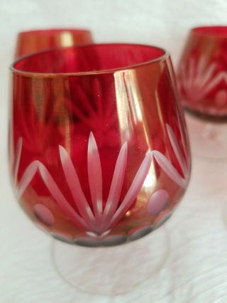 Ruby etched cordial glasses set of 6 3 1/2 inches tall 4