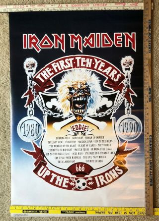 Vintage 1990 Iron Maiden First 10 Years Poster 22” X 34” Up The Irons Nos