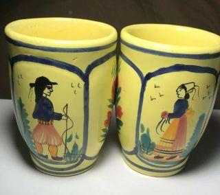 Vintage Henriot Quimper Soleil (yellow) Coffee Mugs,  Breton Man And Lady
