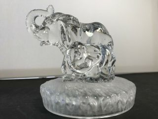 Rcr Italian Clear Elephant & Young Calf Sculpture Art Glass Paperweight