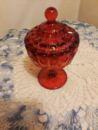 Lg Wright By Fenton,  Priscilla Ruby Red 7 " Compote With Lid