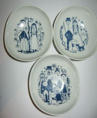 Vintage Porsgrund Norway Porcelain Cobalt Blue 3 Dish Snack Set The Old Story