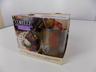 Nos Vintage Set Of 4 Corelle Impressions " Mirage " Juice Glasses 7 Oz Ounce,  1994