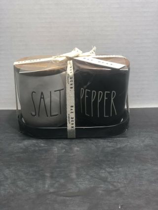 Rae Dunn Salt And Pepper Cellars With Tray - Black And White Ll - Htf -