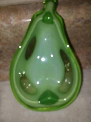 Vintage Art Deco Retro Green Vaseline Glass Pear Candy Dish Bowl Uranium Rare