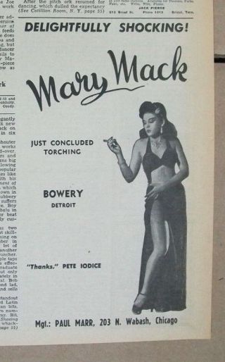 Mary Mack 1946 Ad - Delightfully Shocking/at Bowery Detroit/burlesque