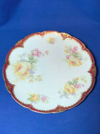 Haviland Limoges China Yellow Roses With Red And Gold Trim Plate
