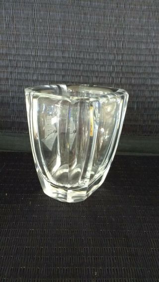 Vintage Orrefors Sweden Crystal Art Glass Vase w Etched Viking Ship Signed 5