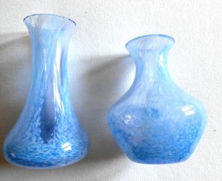 Caithness Scotland 2 X Blue Swirl Small Bud Glass Vases Vgc