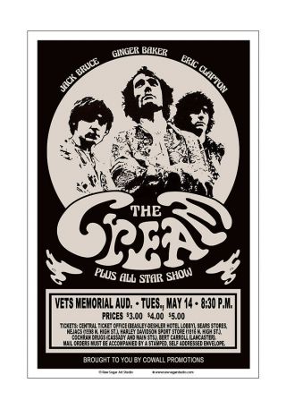Cream / Eric Clapton 1968 Columbus Concert Poster