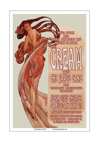 Cream / James Gang / Eric Clapton 1968 Akron Concert Poster