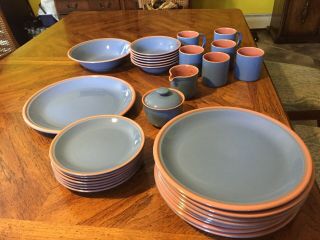 Vtg - Blue Pink Plates And Cups - Japan