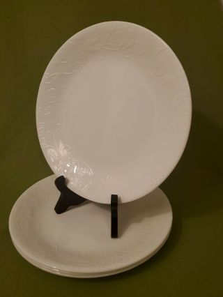 4 Corelle White Embossed Bella Faenza 8.  5 " Luncheon Plates