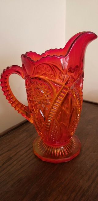 Vintage Large 8 " L E Smith Glass Daisey & Buttons Water Pitcher Red Amberina