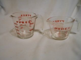 2 Vintage Pyrex Glass Measuring Cups 2 Cups And 1 Cup