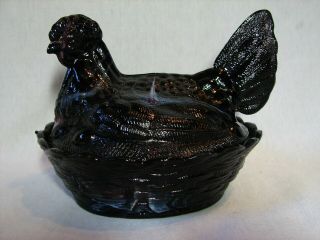 Vintage Purple/ Black Glass Hen On Nest Covered Trinket / Candy Dish