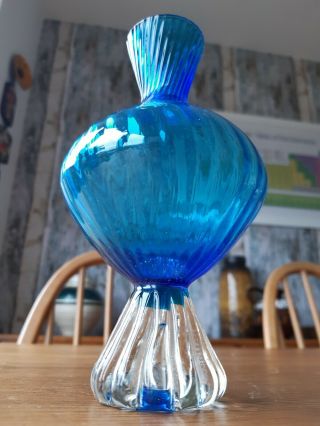 Vintage Mid Century Hand Blown Blue Murano Glass Vase