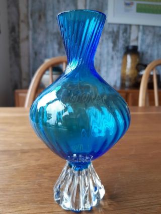 Vintage Mid Century Hand Blown Blue Murano Glass Vase 2
