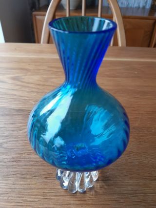 Vintage Mid Century Hand Blown Blue Murano Glass Vase 4