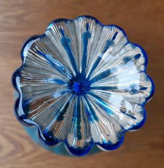 Vintage Mid Century Hand Blown Blue Murano Glass Vase 5