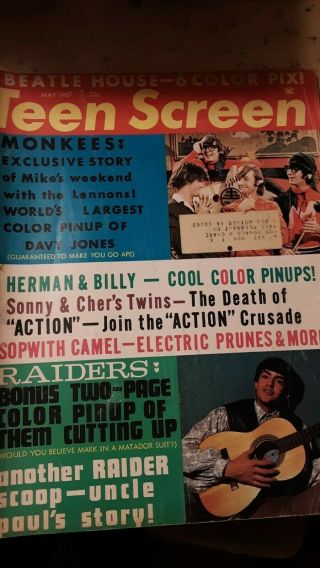 5 Vintage 1967 Magazines 16 ' s,  Tiger Beat,  Teen Screen: Beatles,  Raiders,  Monkeys, 2