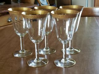 Vintage Set 5 Tiffin Franciscan Gold Rimmed Rambler Rose Stemware Wine Glasses