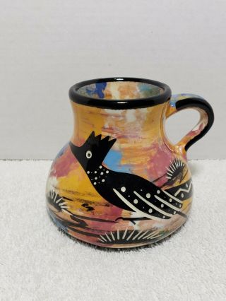 Vintage Signed Mana Pottery Road Runner Mug With Desert/mountains/cactus
