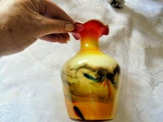 Murano glass vase Yellow/Orange swirl fluted top vgc 4