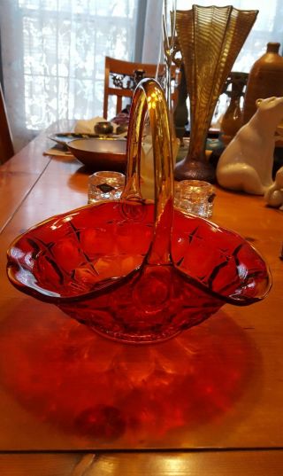 Vintage.  Tiara Indiana Glass Red Amber Constellation Fruit Basket 8 " Marked Mr