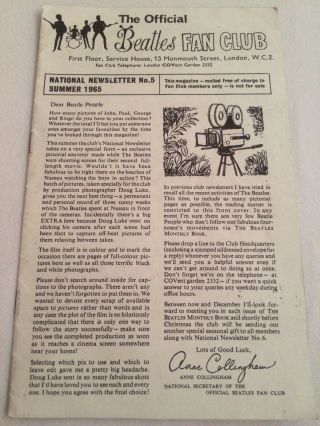 The Beatles Official Uk Fan Club Newsletter Summer 1965 Booklet 12 Pages Awesome
