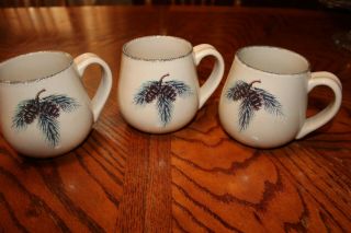 Home And Garden Party (3) Mugs Cups Northwoods Pine Cones Stoneware Exc