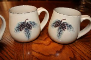 Home And Garden Party (3) Mugs Cups Northwoods Pine Cones Stoneware EXC 2