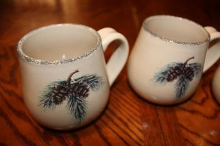 Home And Garden Party (3) Mugs Cups Northwoods Pine Cones Stoneware EXC 3