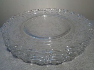 4 Vtg.  Fostoria Century Pattern Heather Etch Dinner Plates Elegant Glass