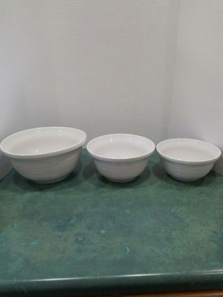 Vintage Set Of 3 Over And Back Pottery Kitchen Nesting Bowls 8 " 9 " 10 White