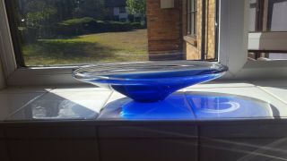 Mid Century Modern Swedish Flygsfors Blue Freeform Art Glass Bowl - Paul Kedelv