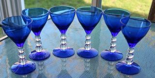 6 Bryce Brothers Aristocrat Ritz Blue Cobalt Stems - Cocktail,  Wine,  Ball