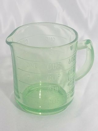 Vintage Hazel Atlas Green Depression 1 Cup Measuring Cup W/ Handle
