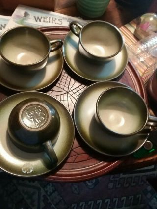 Mcm Heath Sea & Sand Ceramic Coffee Cup & Saucer Set Of 4 Vintage Old Stock
