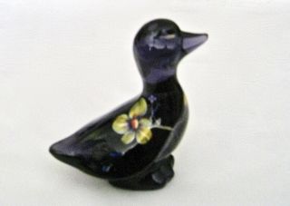 Vintage Miniature Fenton Duck Hand Painted Signed Amethyst 3 1/2 " Tall